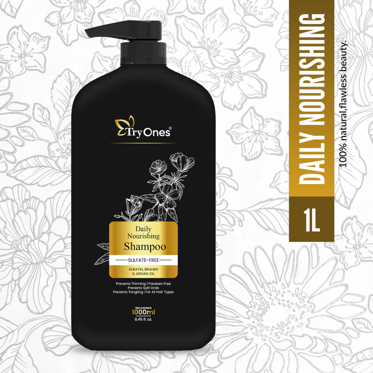 TryOnes Daily Nourishing Sulphate Free Shampoo | Keratin Shampoo with Brahmi & Argan Oil | Sulphate Free, Paraben Free - 1000 ml