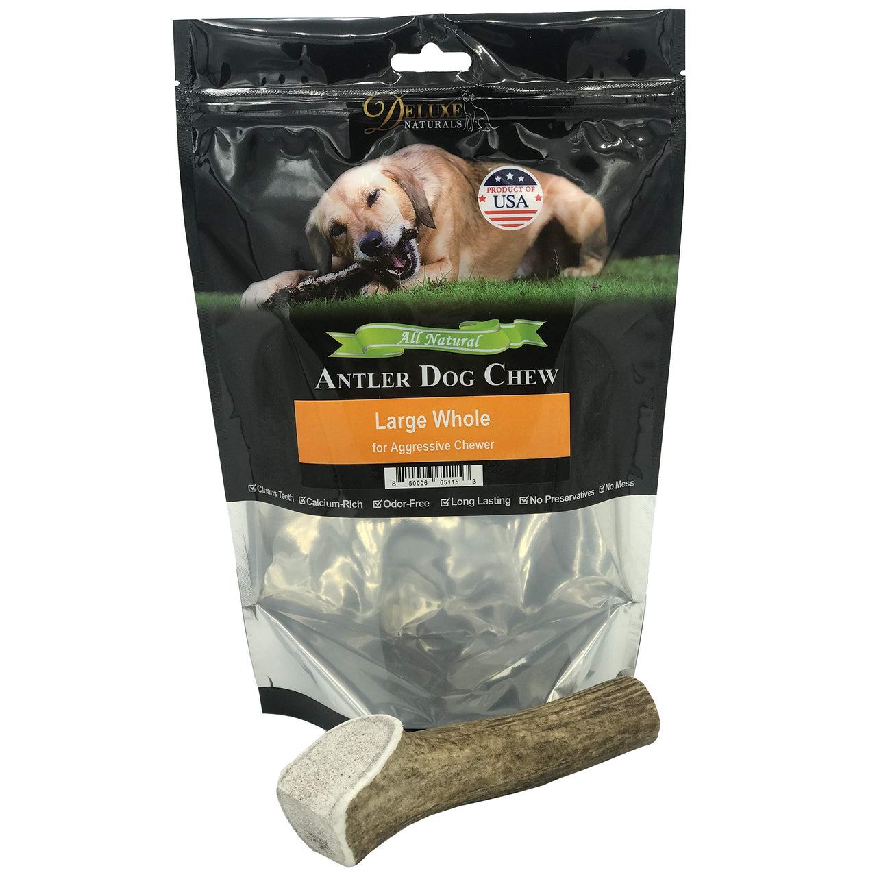 Elk Antler Chews for Dogs | Naturally Shed USA Collected Elk Antlers | All Natural A-Grade Premium Elk Antler Dog Chews | Product of USA, Single Pack Large Whole Large (Pack of 1)