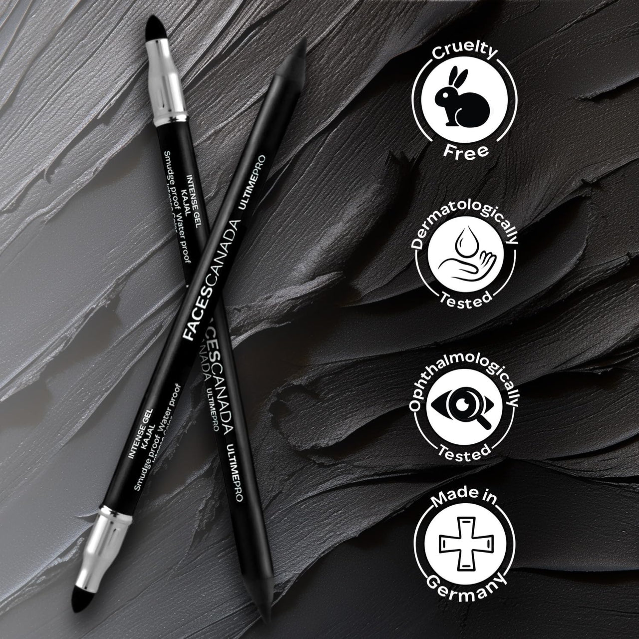 FACESCANADA Ultime Pro Intense Gel Kajal With Smudger & Sharpener - Black,1.2 G|24 Hr Long Stay|Waterproof & Smudgeproof|One Swipe Smooth Application|3-In-1 Kajal,Eyeliner,Smokey Eyeshadow,Matte