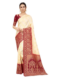 SATYAM WEAVES Women's  Banarasi Cotton Silk Saree With Blouse Piece