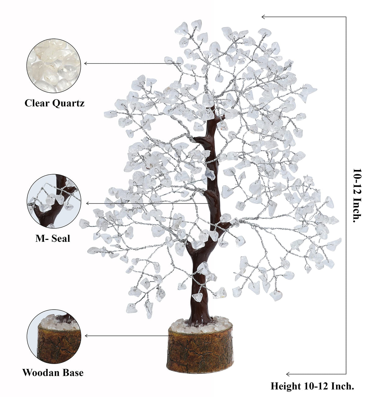 Clear Quartz Gemstone Tree of Life - Handmade Crystal Tree for Positive Energy, Chakra Money Tree Bonsai - Feng Shui Decor, Healing Crystals - Attract Good Luck, Meditation Accessories, Spiritual Gift Clear Quartz (Silver Wire)