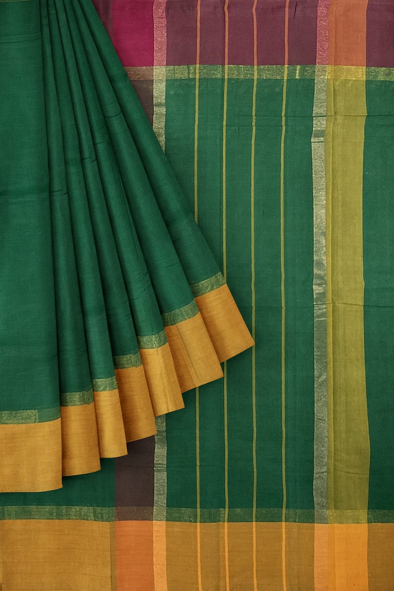 SENSAN Women’s Handloom Kanchi Cotton Saree with Blouse Piece [SKU:430] Light Beige×Navy Blue