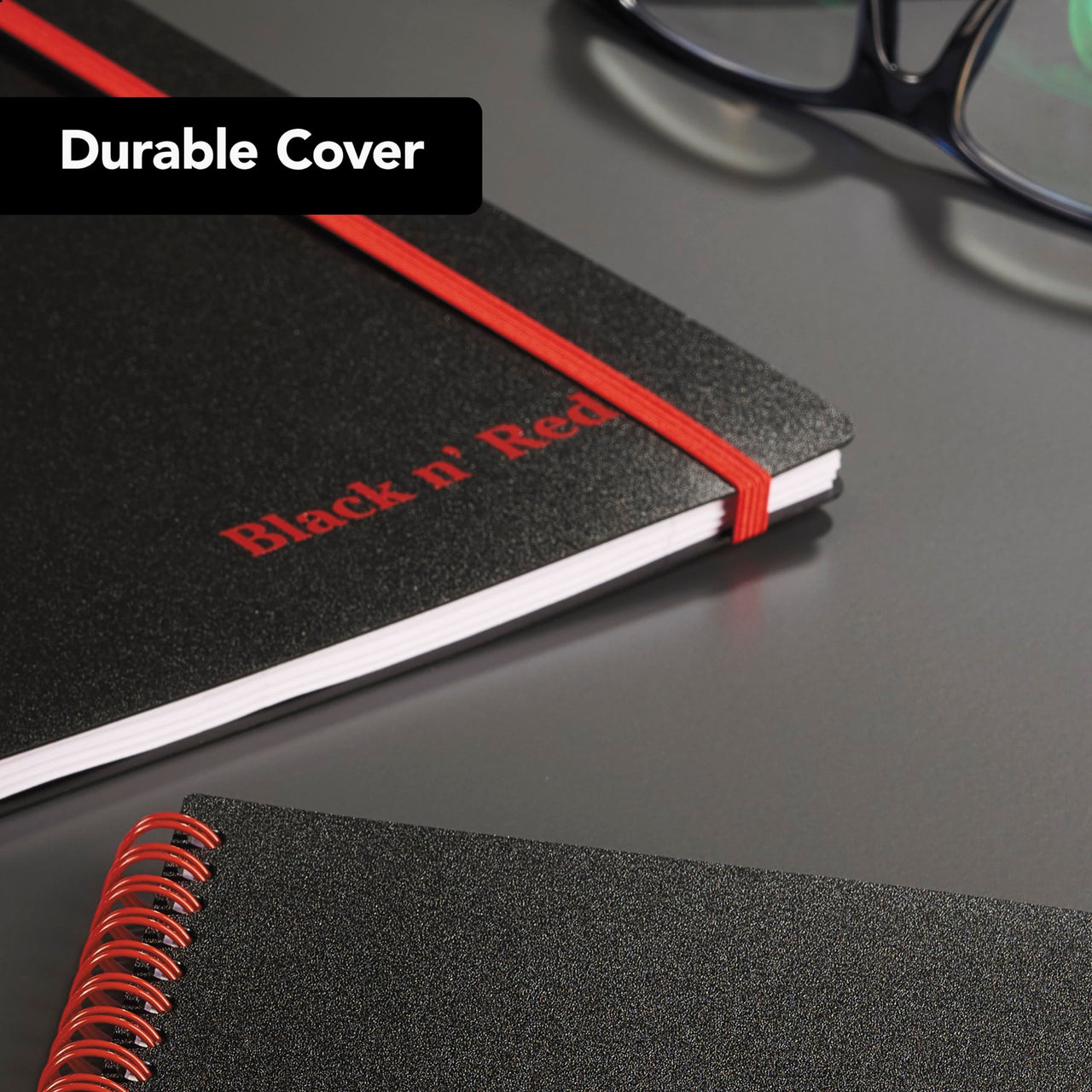 Black n' Red Notebook, Business Journal, 11" x 8", 70 Sheets, Ruled, Optik Paper, Scribzee App, Flexible Poly Cover, Wirebound, Black (K67030) 1 Count 11" x 8"