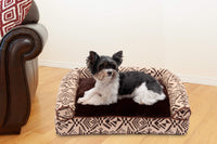 Furhaven Pillow Dog Bed for Small Dogs w/ Removable Bolsters & Washable Cover - Plush & Southwest Kilim Woven Decor Sofa - Desert Brown, Small