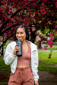 Ello Cooper Stainless Steel Water Bottle with Straw and Carry Handle, Double Walled and Vacuum Insulated Metal, Leak Proof Locking Lid with Soft Silicone Spout, Reusable, BPA Free, 22oz, 32oz, 40oz Black