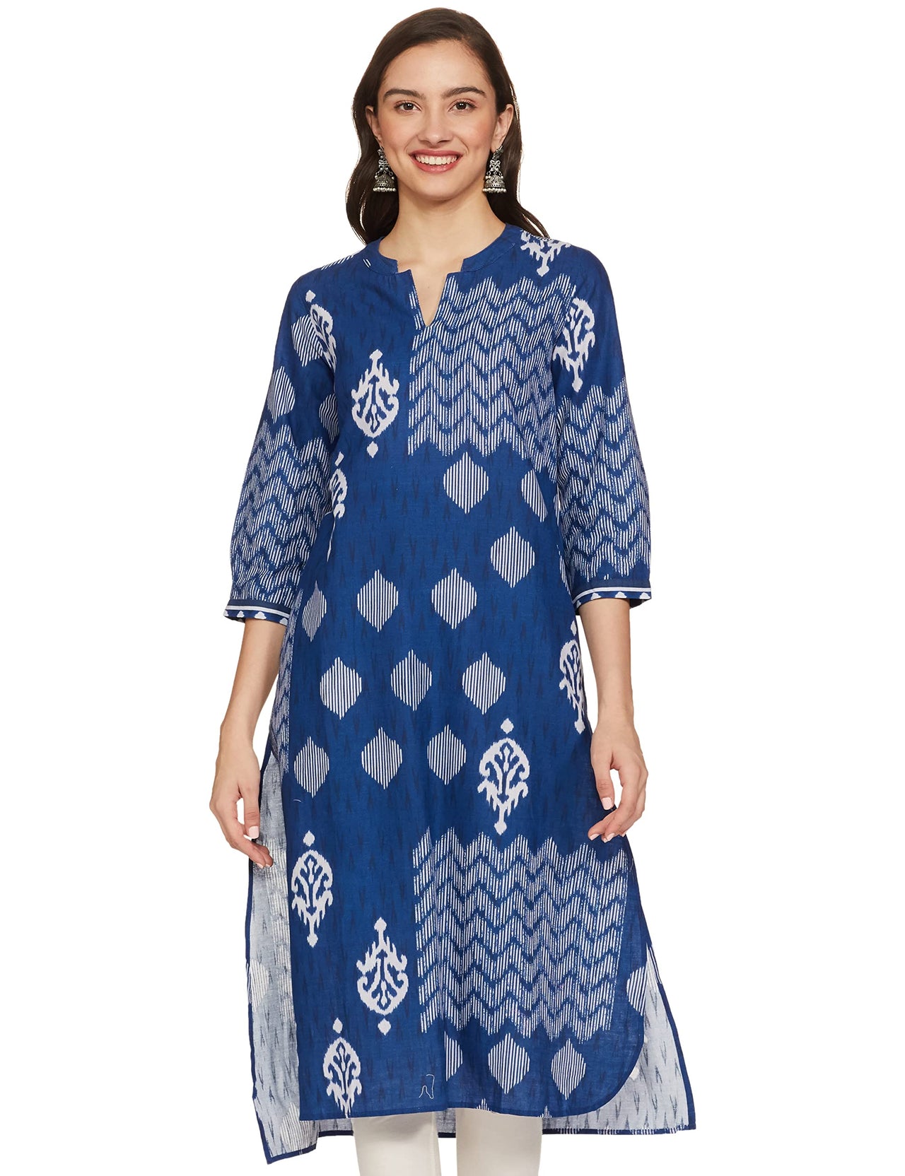 BIBA Printed Band Collar Straight Fit Womens Kurta