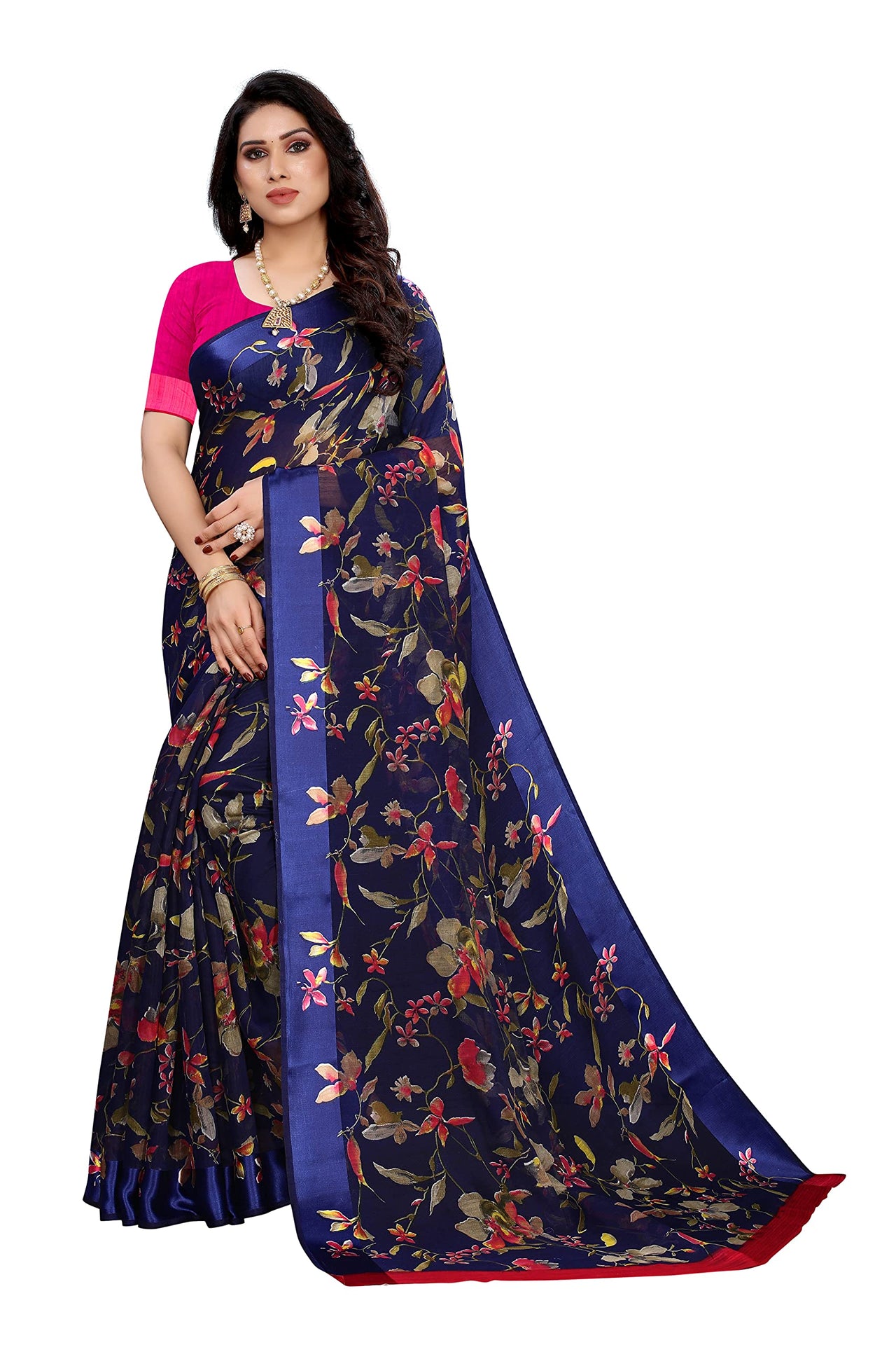 Tarshika Women's  Linen Blend Printed Saree With Blouse Piece(LINEN SAREE_NEW)
