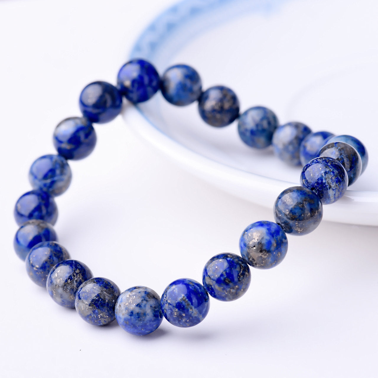 WRCXSTONE Natural 8mm Gorgeous Semi-Precious Gemstones Healing Crystal Stretch Beaded Bracelet Unisex Lapis Lazuli