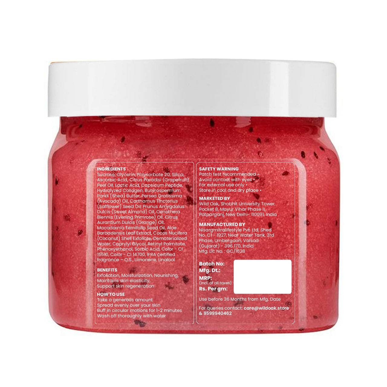 WildOak Watermelon Shea Sugar Body Scrub | 300gm | With Collagen & Peptides | Tan Removal | Lightens Dark Area Like Neck & Elbows | Smoothen Bumpy Legs & Hands | Ultra Hydrating & Exfoliating Scrub