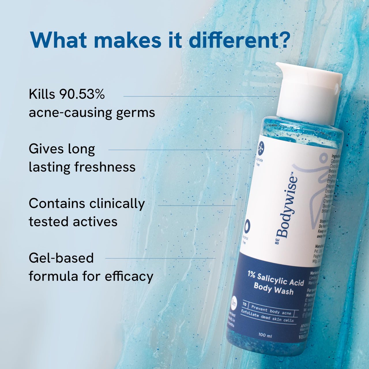 Be Bodywise 1% Salicylic Acid Body Wash | Prevents Body Acne & Exfoliates Skin | With Chamomile Extract | 100ml