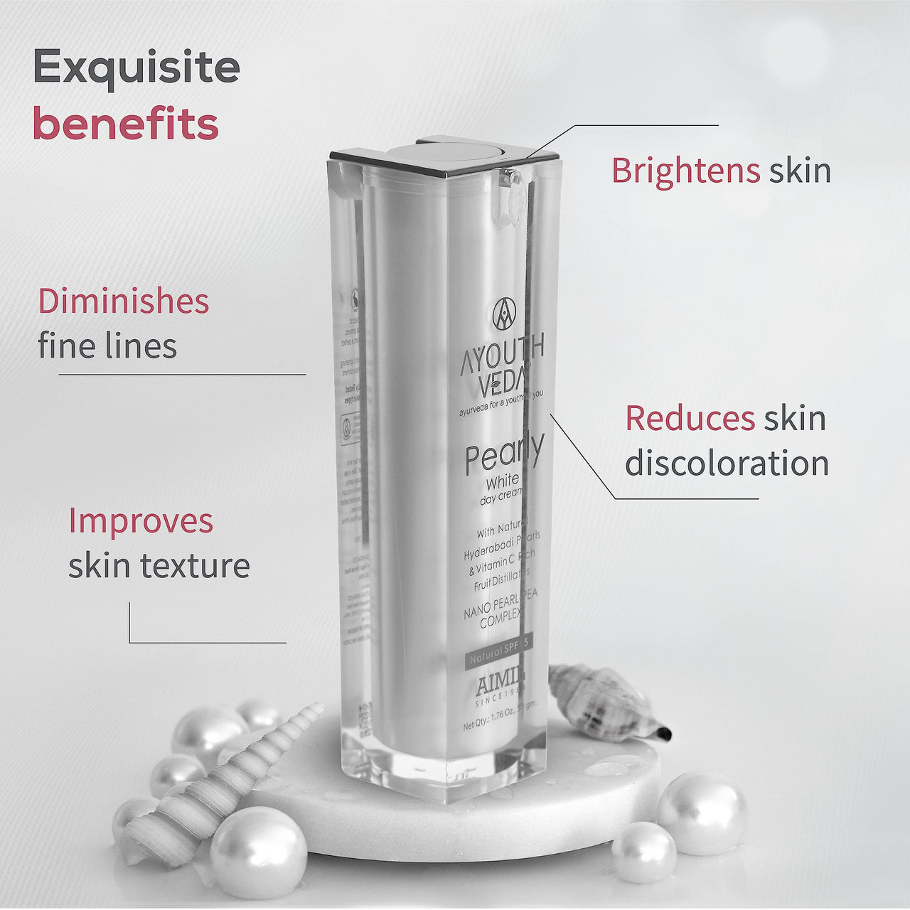 Ayouthveda Pearly White Day Cream With Natural SPF 15 | Nourishes Skin With Pearl, Pea- Extract & Milk Cream | For A Pearly Lusture, Hydrate & Radiant Skin | Suits Normal & Oily Skin (Pack Of 1-50Gm)