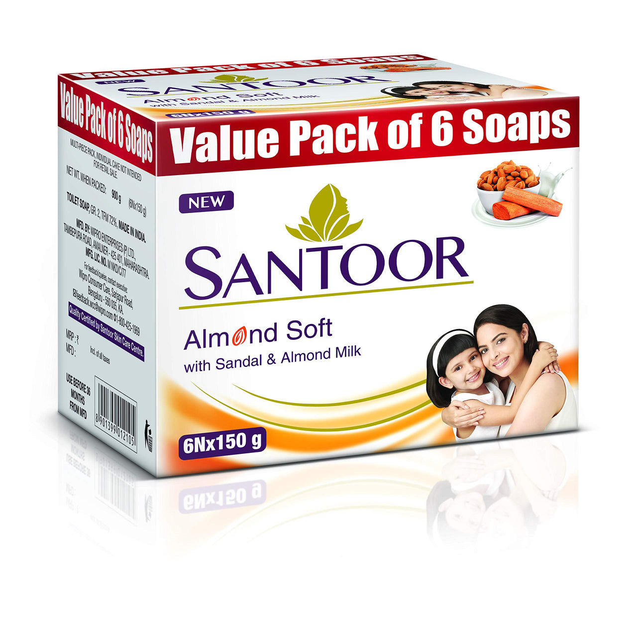 Santoor Sandal & Almond Milk Soap, 150g (Pack Of 6) & Aloe Fresh Soap With Aloe Vera & Lime, 125g (Pack Of 5)