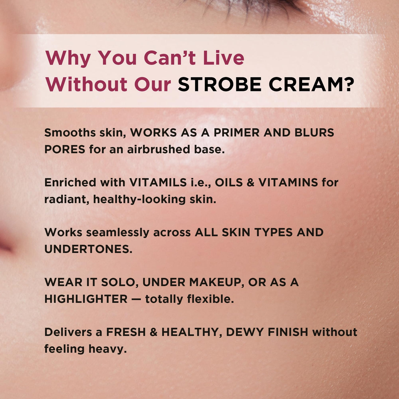 Orgatre Strobe Glow Cream for Instant Face Radiance | Primer Highlighter Moisturizer with Vitamin C, Almond Oil, Niacinamide & Hyaluronic Acid | Makeup Base for Oily Acne-Prone Skin | Pink Shade | 30g