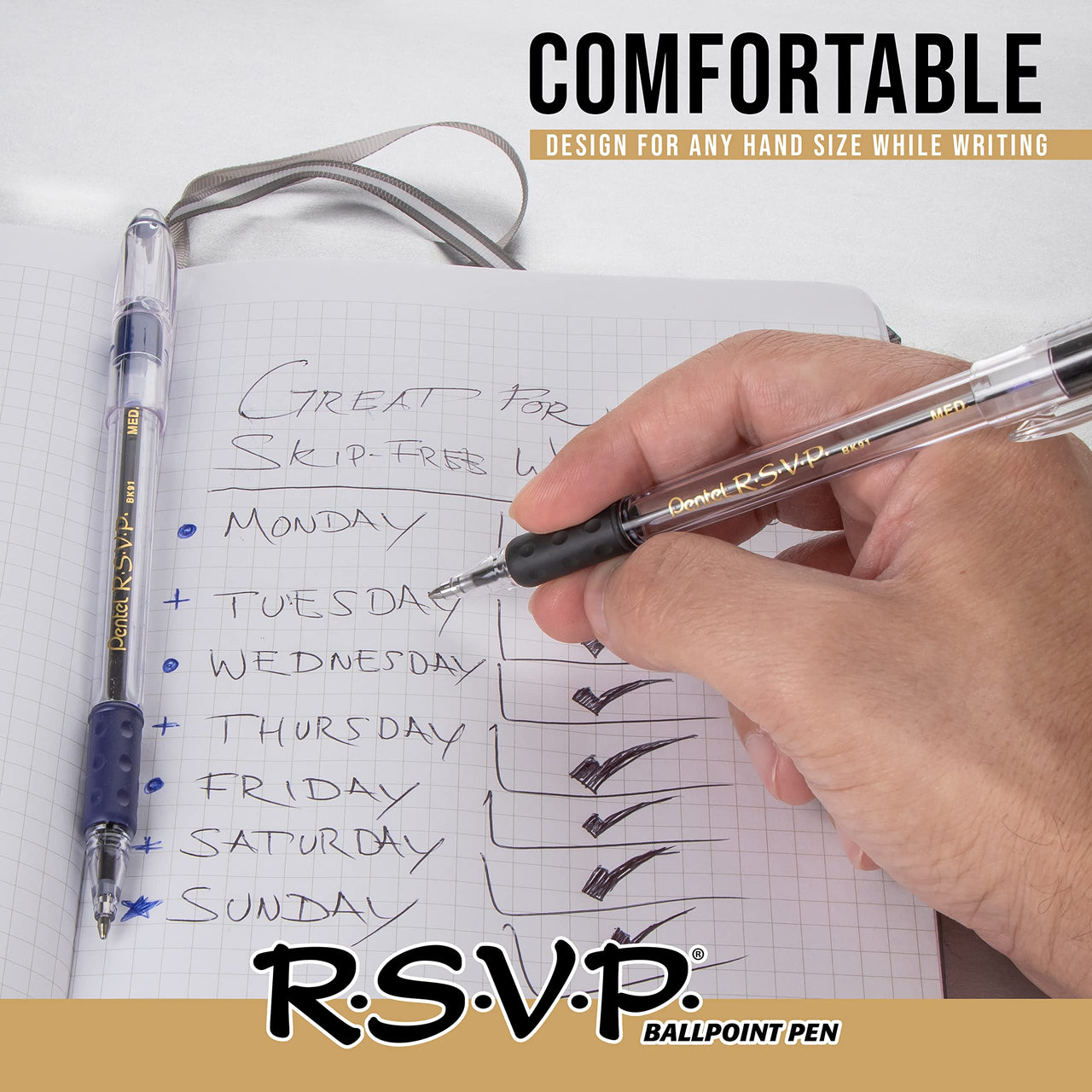 Pentel(R) R.S.V.P.(R) Ballpoint Pens, 1.0 mm, Medium Point, Clear Barrel, Black Ink, Pack Of 12, BK91-A 12 Count (Pack of 1)