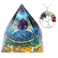 Orgone Pyramid Postive Energy, Amethyst Chakra Orgone Pyramid, Orgonite Pyramid for Success, Energy Generator Healing Crystal Pyramid… Orgone Pyramid + Tree of Life Necklace