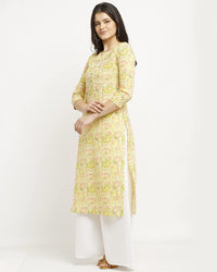 Rajnandini Women's  Yellow Pure Cambric Cotton Jaipuri Printed Kurti (JOPLJPR85-P)