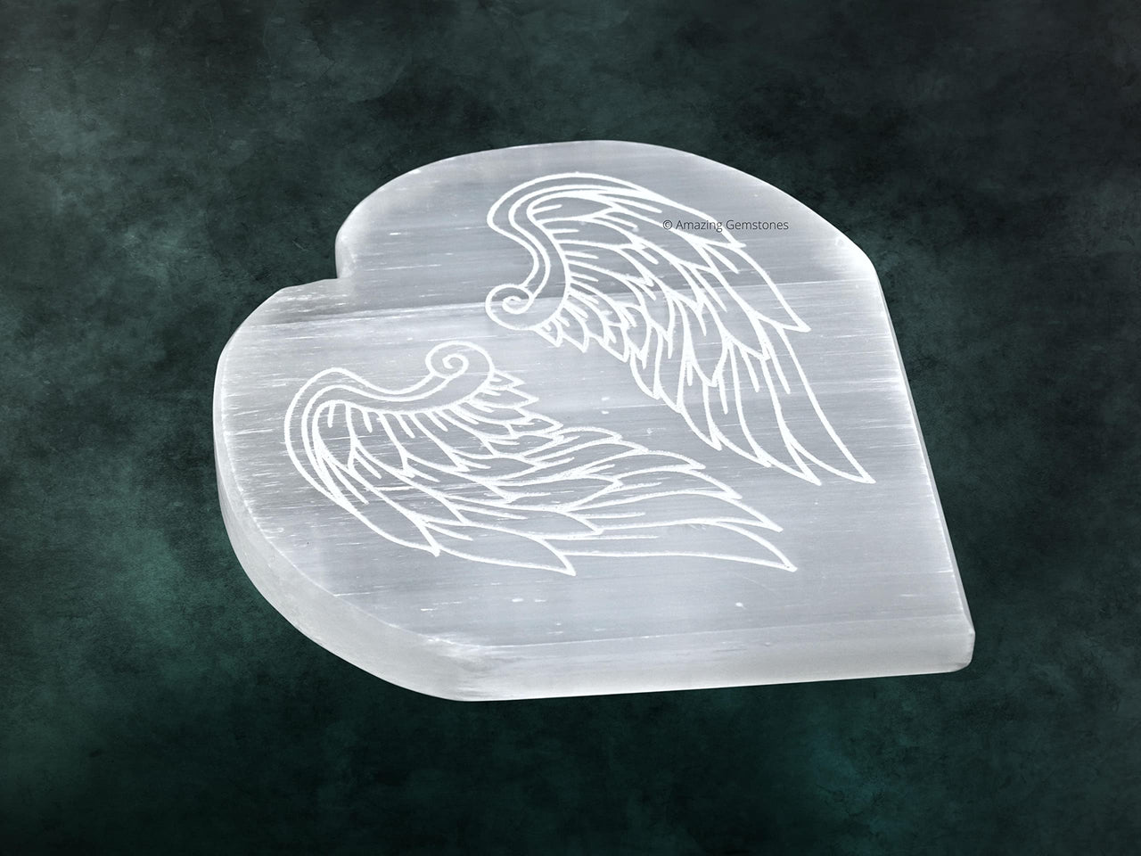 Selenite Crystal Charging Plate For Crystals And Healing Stones, 4.5" Selenite Crystal Plate Engraved Angel Wing Coaster For Home Office Table Decor (Selenite Heart)