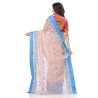 dB DESH BIDESH Women`s Traditional Bengal Phulkoli Woven Design Pure Handloom Cotton Saree Without Blouse Piece White Red