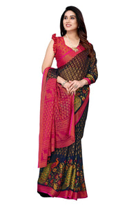Winza Designer Women's  Chiffon Brasso Floral Printed Saree with Blouse Piece