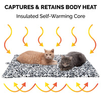 Furhaven ThermaNAP Self-Warming Cat Bed for Indoor Cats & Large/Medium Dogs, Washable & Reflects Body Heat - Quilted Faux Fur Reflective Bed Mat - Snow Leopard, Large