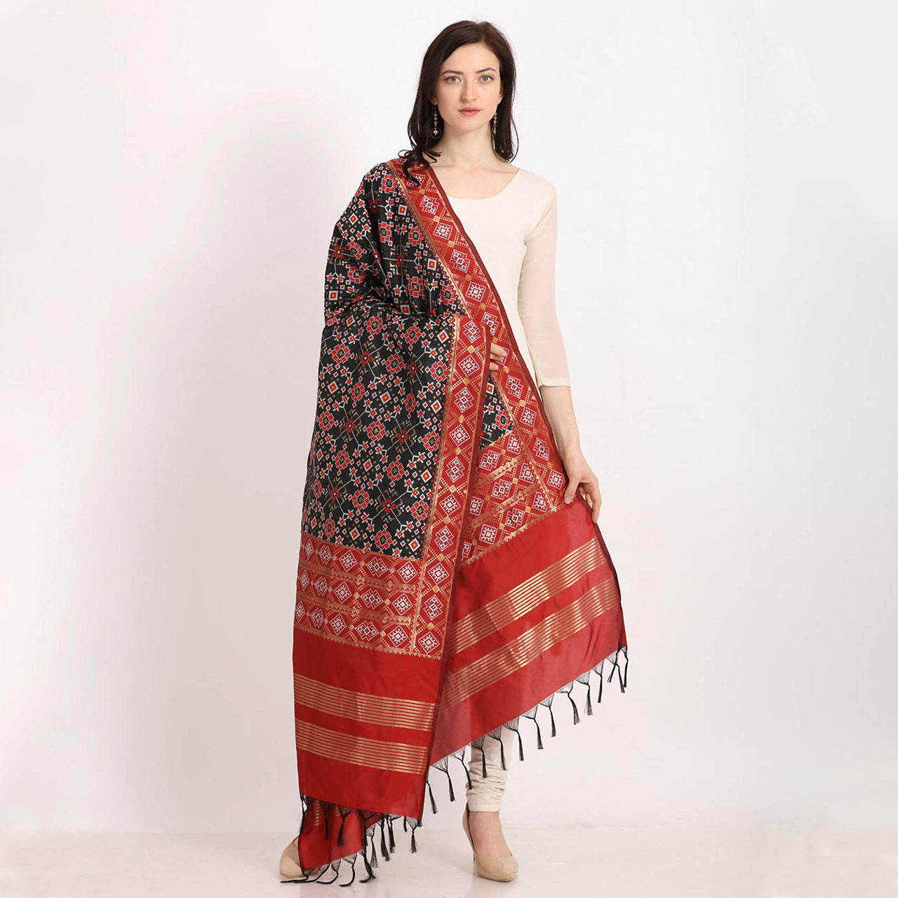 KAPAAHA Women's  Woven Design Silk Blend Dupatta Free Size