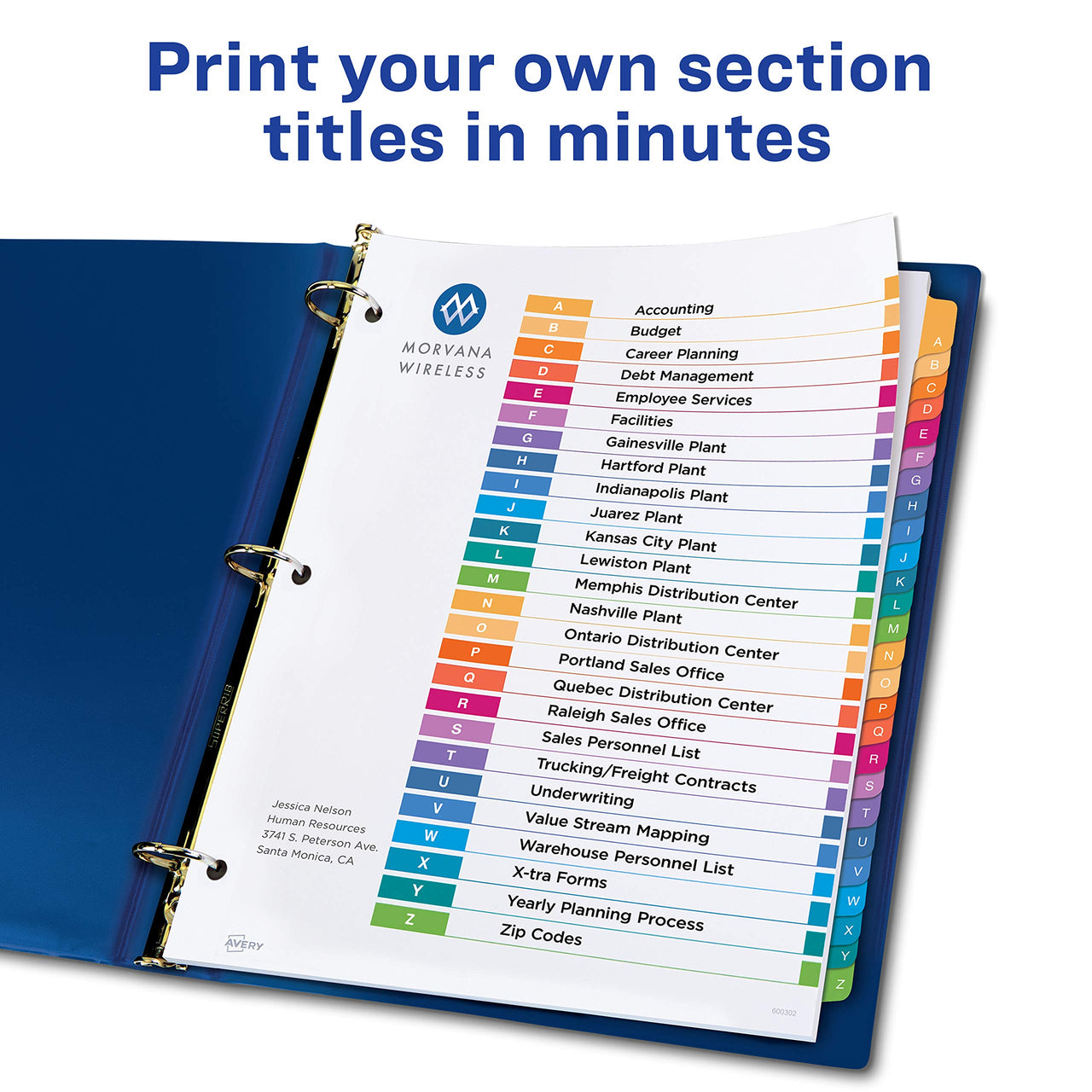 Avery A-Z Tab Dividers for 3 Ring Binders, Customizable Table of Contents, Multicolor Tabs, 3 Sets (44225)