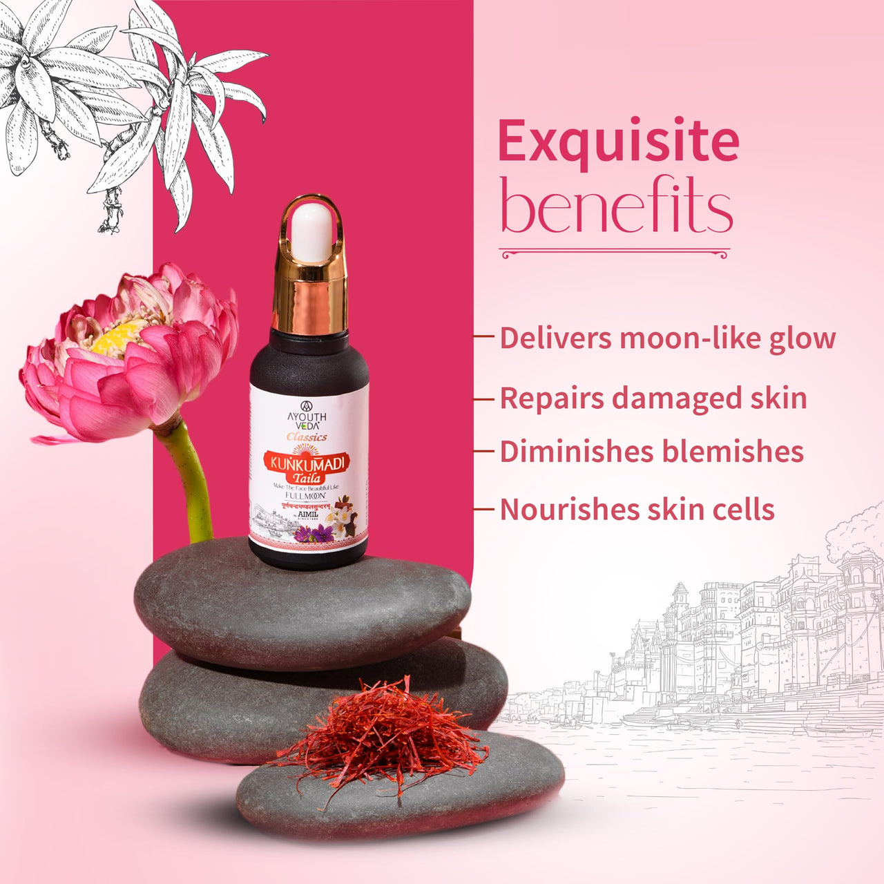 Ayouthveda Kunkumadi Taila Facial Oil For Natural Skin Illuminator | Repairs Damage Skin With Pure Saffron & Herbs | Ayurvedic Beauty Facial Oil For Glowing & Nourishing Skin (Pack Of 3-30ml each)