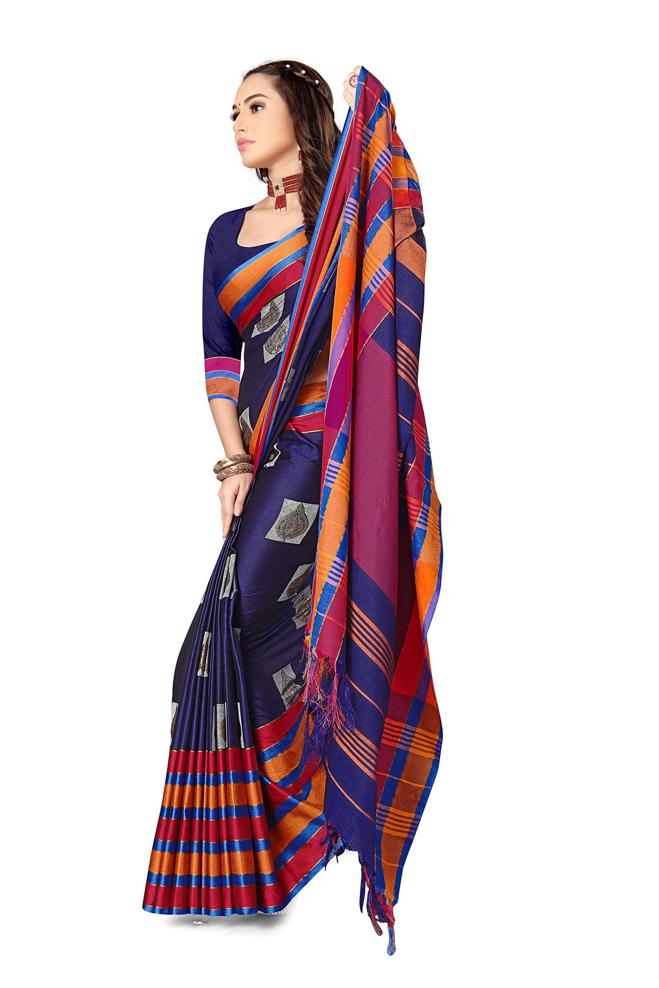 GRECIILOOKS Women's  Art Cotton Silk With Golden Border Printed Soft Silk Saree With Blouse Piece