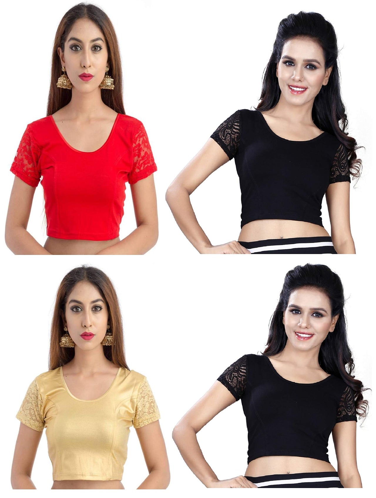 Fressia Fabrics Women's  Cotton Solid 3/4 Sleeve Saree Blouse