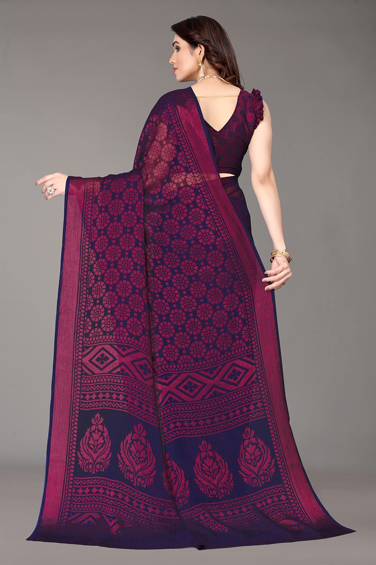 Winza Designer Women's  Chiffon Brasso Printed Saree with Blouse Piece (WDP Brasso Malini W)