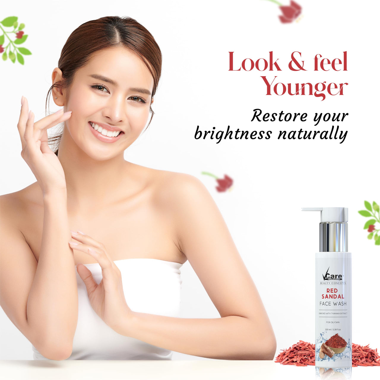 VCare Red Sandal Face Wash for Skin Whitening for Oily Skin | Reduce Acne and Pimples, Women and Men | Facial Cleanser | Skincare Face Cream, Remove Dark Circle 100 ml