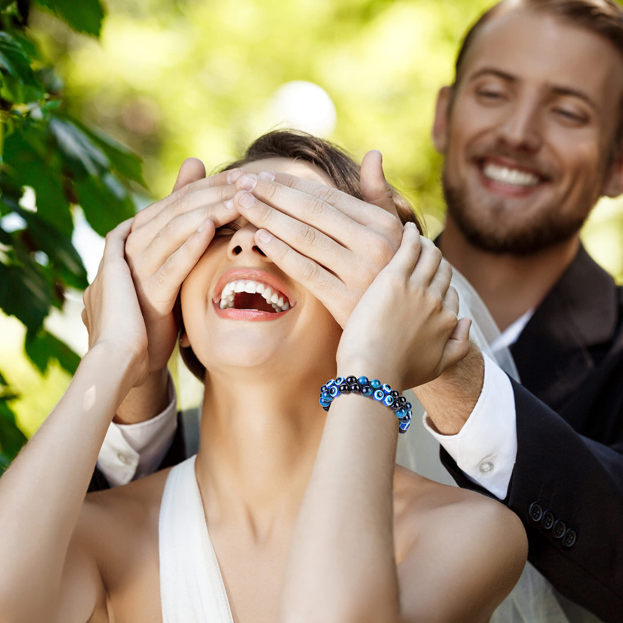 Triple Protection Bracelet 8MM Blue Tiger Eye Evil Eye Black Onyx Stone Bracelet Healing Crystal Natural Stone Bracelet for Men Women Bring Prosperity Luck (8mm Blue Tiger Eye/Evil Eye/Black Onyx) 8mm Blue Tiger Eye/Evil Eye/Black Onyx