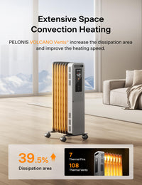 PELONIS Oil Filled Radiator, Electric Space Heater for Indoor Use Large Room with Thermostat & Remote, 3 Modes & 3 Heat Settings, ECO Mode, 24H Timer, Quiet, Overheat & Tip-Over Protection, 1500W Premium with LED Display Black