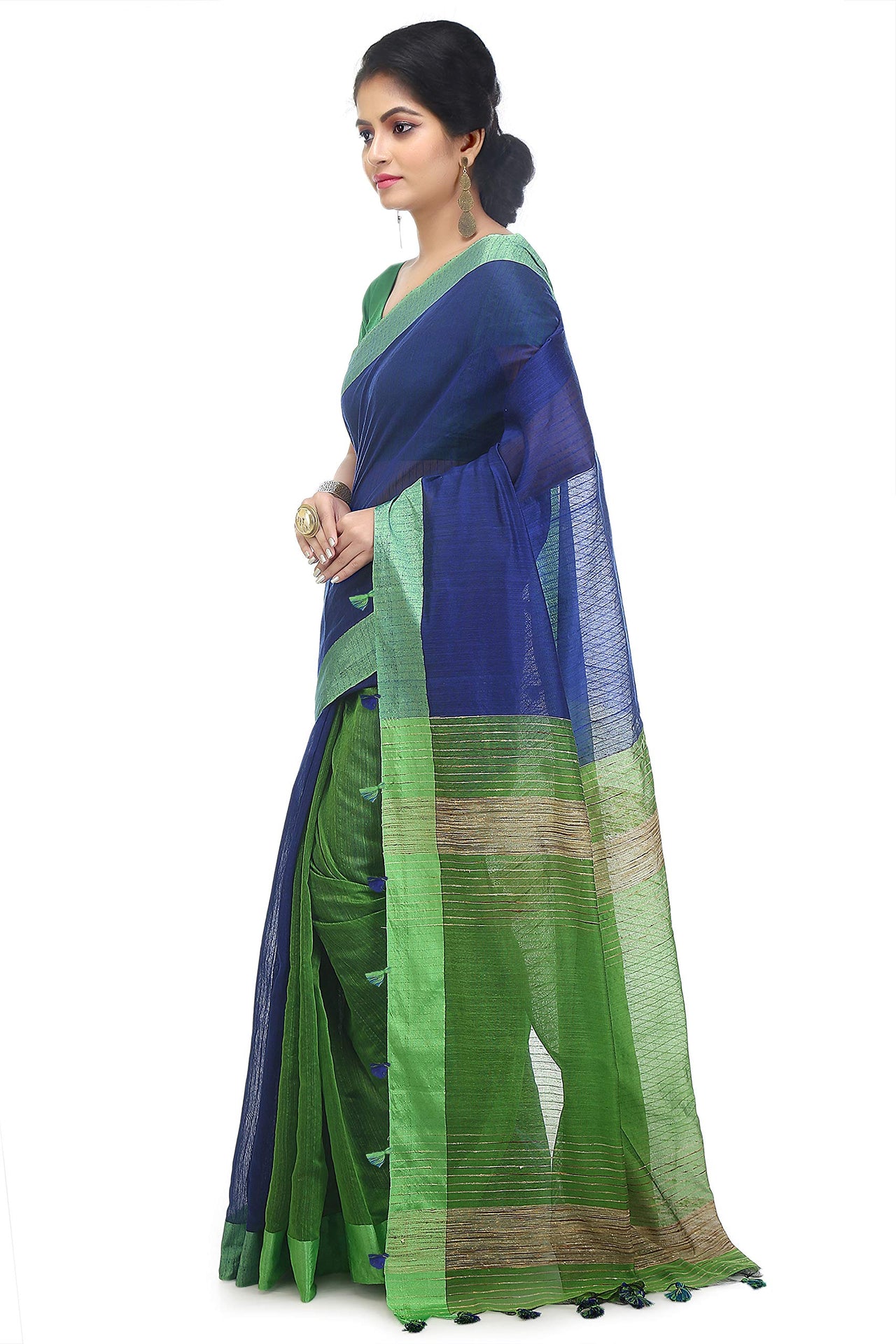 BENGAL HANDLOOM Women's  Art Silk Cotton Stripe Saree With Blouse Piece
