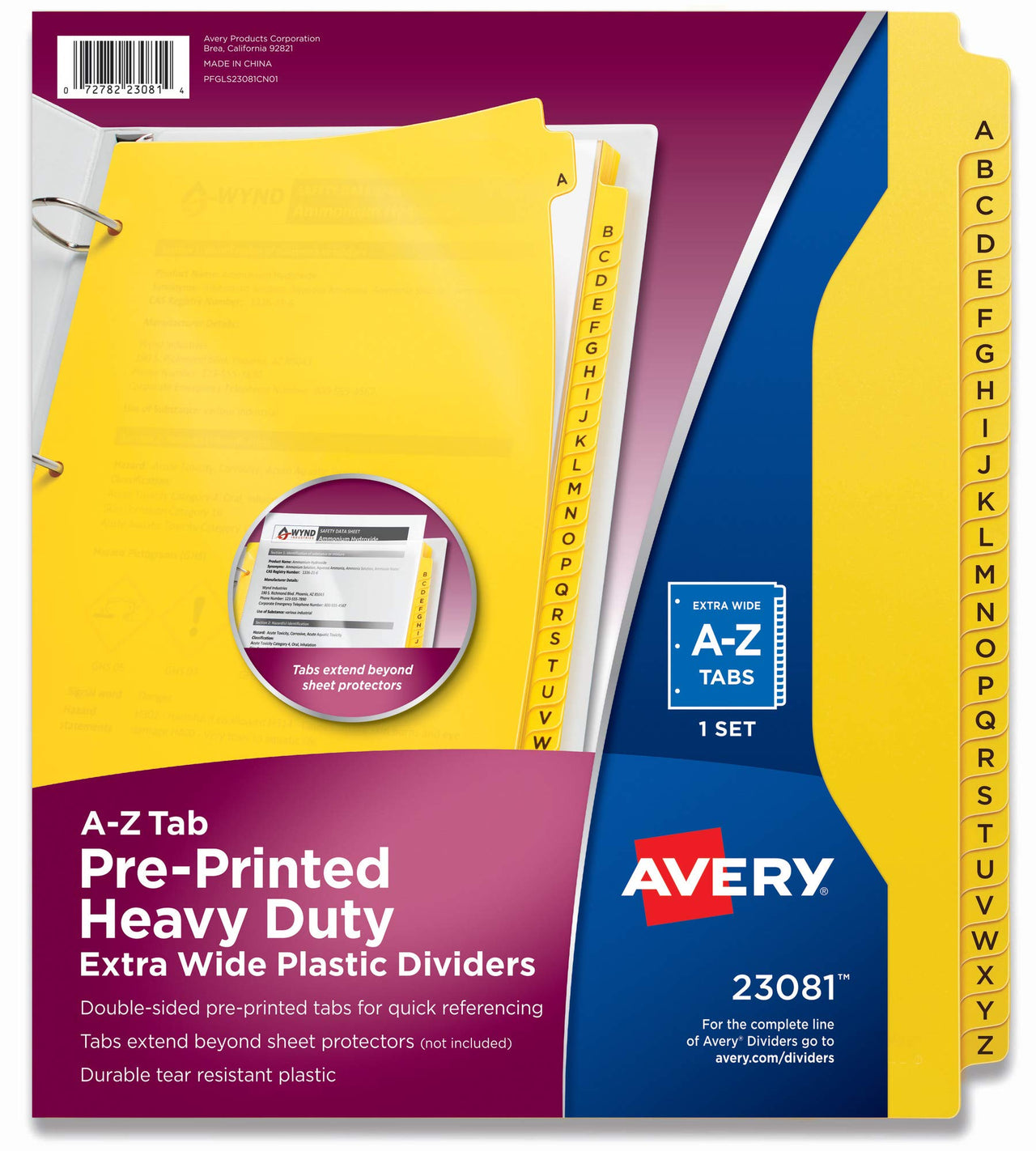 Avery Heavy-Duty Plastic Industrial Dividers, 26 A-Z Tabs, Yellow (23081) A-Z Plastic Dividers