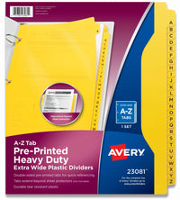 Avery Heavy-Duty Plastic Industrial Dividers, 26 A-Z Tabs, Yellow (23081) A-Z Plastic Dividers