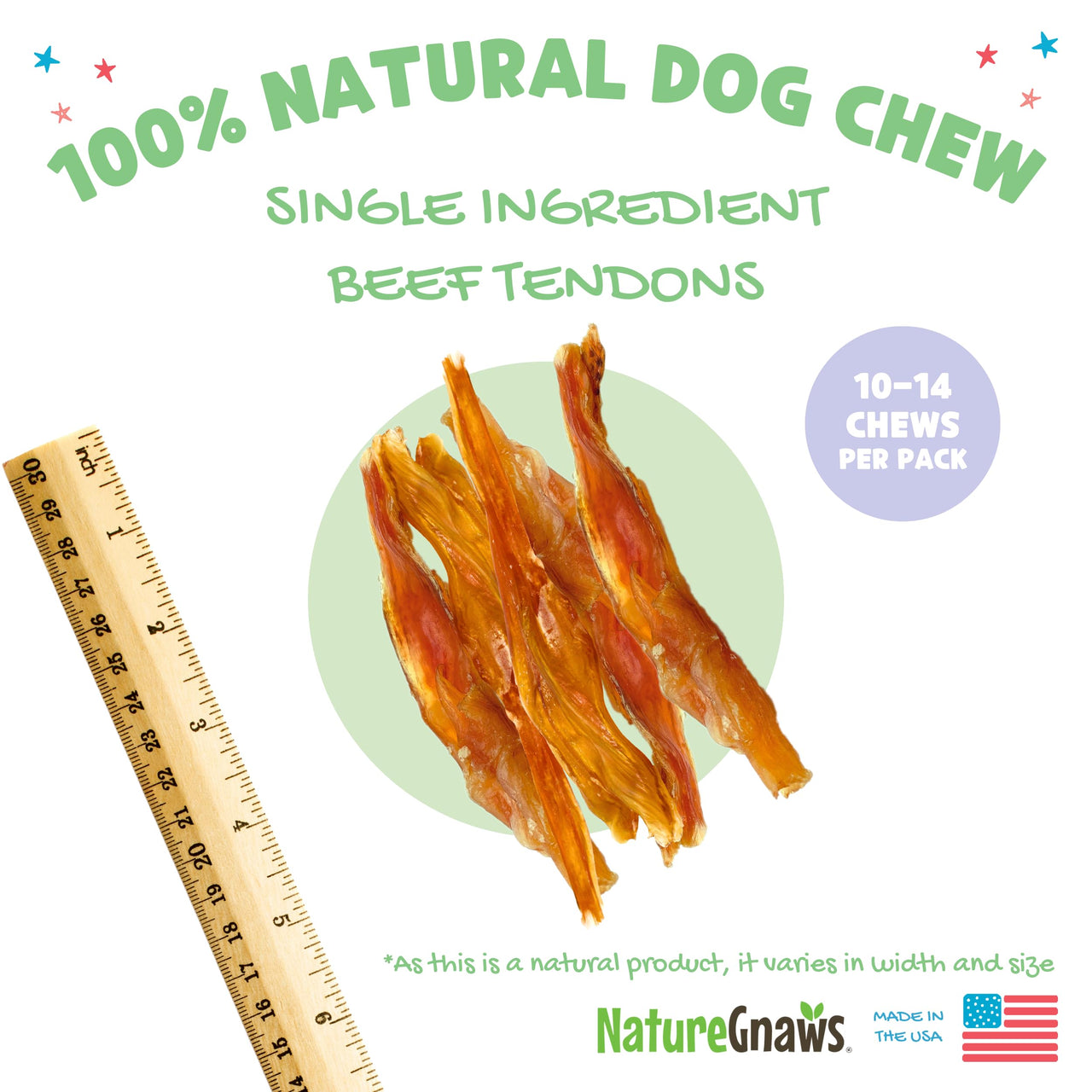 Nature Gnaws USA Beef Tendons for Dogs – Single Ingredient Natural Dental Chews - Long Lasting and Rawhide Free Dog Treats, 8.00 Ounce (Pack of 1)