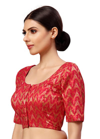 X3 Women's  Viscose Elbow Length Sleeves Soft Brocade Padded Saree Blouse