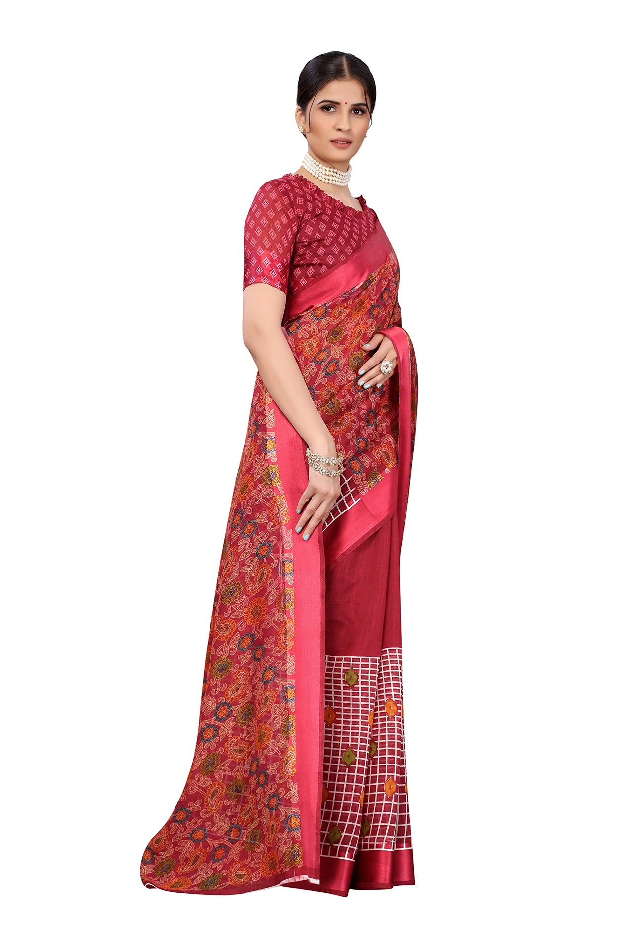 Yashika Women's  Linen Saree Maroon