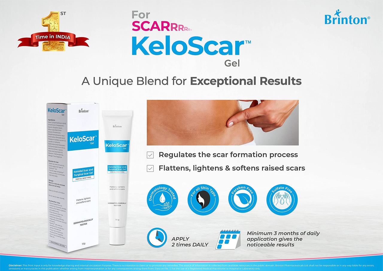 Brinton Keloscar Gel | Surgical Scar Gel for All Skin Types Stimulates Skin Regeneration (15 g) x Pack of 2