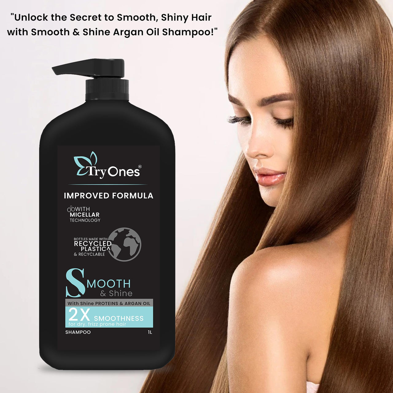 TryOnes Smooth & Shine Shampoo With Biotin & Silk Proteins For Silky Smooth Hair - Moisturises Dry & Frizzy Hair|| For Men & Women 1000 ml