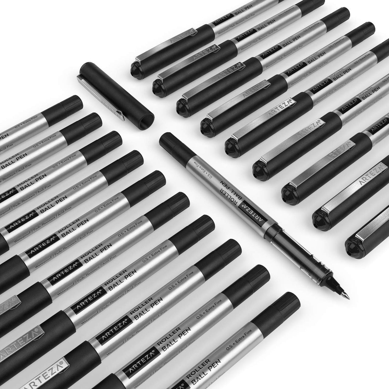 ARTEZA Rollerball Pens, Pack of 20, Fine Point, 0.5mm Black Liquid Ink Pens for Bullet Journaling, Office Supplies for Writing, Taking Notes, School 20 Pack - 0.5 mm