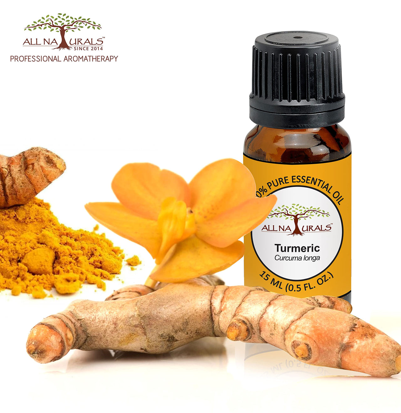 All Naturals Turmeric Essential Oil 100% Pure, Therapeutic Grade for Aging & Itchy Skin, Joints Pain, Acne & Scars - 15 mL