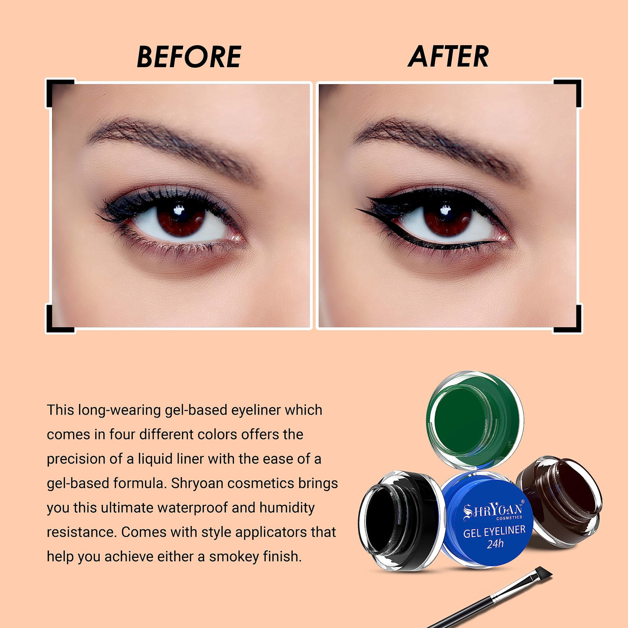 Shryoan 24-Hour Gel Eyeliner Duo - Black and Green | Long-Lasting, Smudge-Proof | Gel Formula for Dramatic Eye Looks | Glossy Finish, Intense Colour |Travel Size - 4gm (Each)
