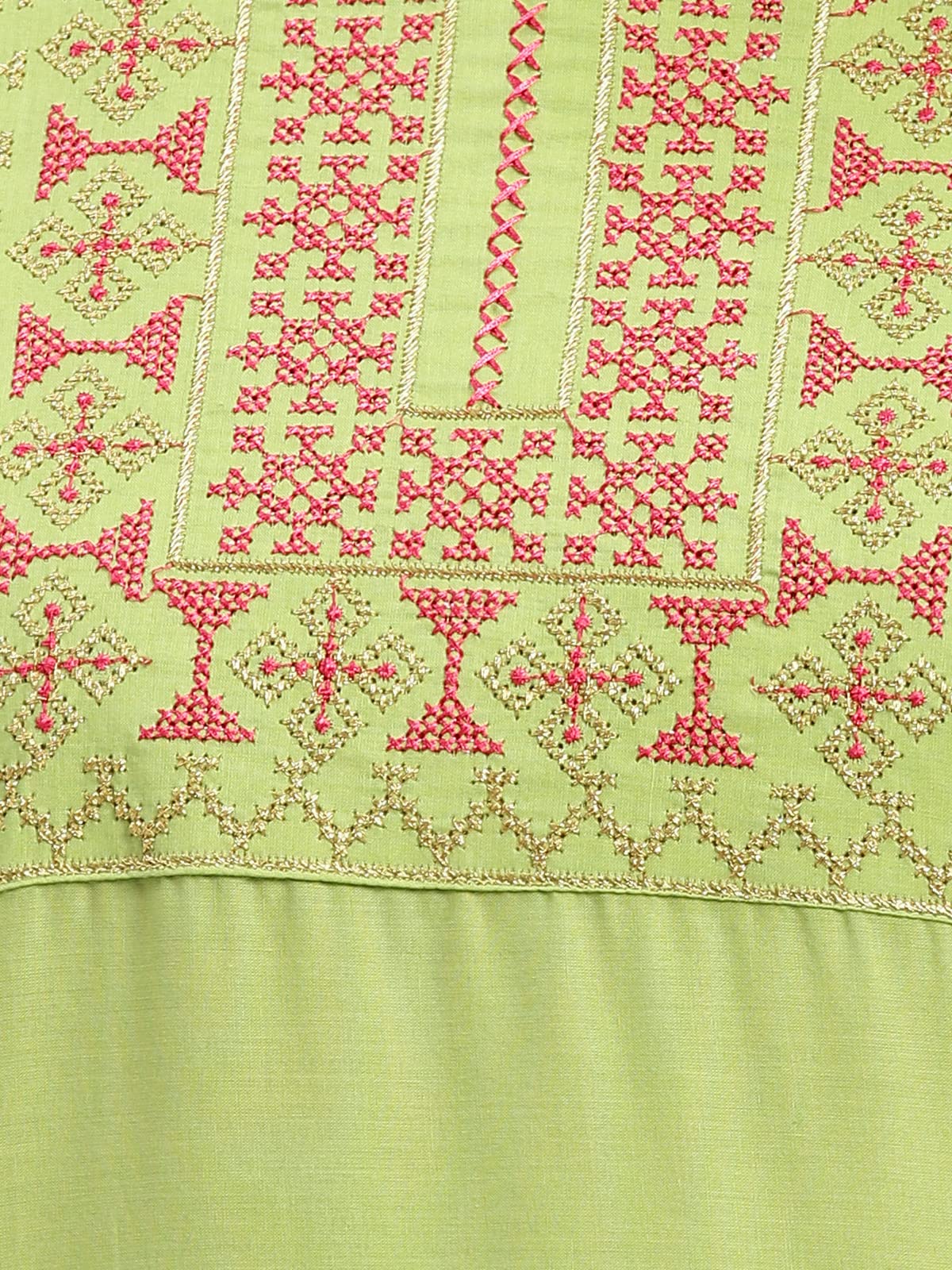 rangita Women 100% Cotton Yoke Zari Embroidered Knee Length Straight Kurti