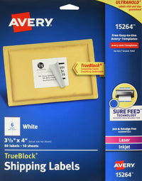 Avery TrueBlock Shipping Labels, Sure Feed, Permanent, 3-1/3