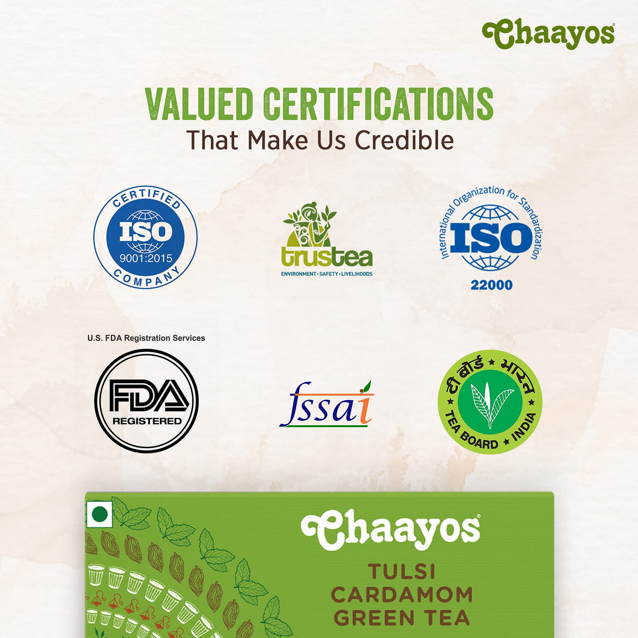 Chaayos Green Tea Bags - Tulsi Cardamom (25 Pyramid Tea Bags) | Tulsi and Cardamom Flavoured Green Tea | Green Tea | Herbal Tea | Tulsi Green Tea | Detox Green Tea