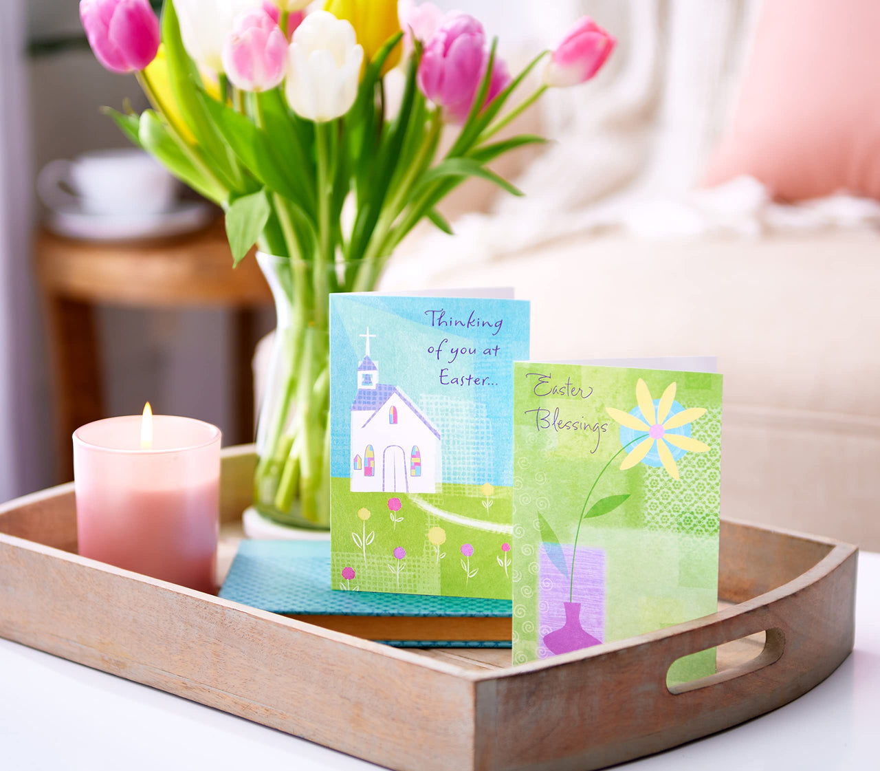 American Greetings Easter Cards with Envelopes, Church and Flower (6-Count)