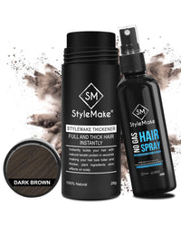 STYLEMAKE Thickener Hair Loss Concealer With Hair Spray - Hair Building Fibers 28Gm - Hair Fibers For Thin & Fine Hair - Hair Thickening Fibers For Men & Women's- Combo Pack (Dark Brown) - 28 Grams