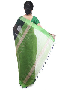 BENGAL HANDLOOM Women's  Art Silk Cotton Stripe Saree With Blouse Piece